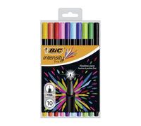 BIC 953034 Intensity Lot de 10 Stylos feutre à pointe fine d'encre à base d'écriture 0,4 mm Couleurs Assorties