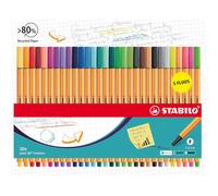 STABILO Stylo feutre Point 88 – Pointe fine – Étui carton 30 stylos feutres (5 fluo)