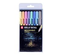 SAKURA Gelly Roll Moonlight 10 stylos gel - 8 couleurs pastel set - pointe médium 0.5 mm - encre lisse à base d'eau - éclatant sur papier blanc et noir - brille sous la lumière noire