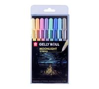 SAKURA Stylos gel Gelly Roll Moonlight - 10 stylos, 8 couleurs pastel, pointe 0,5 mm, brille sous UV