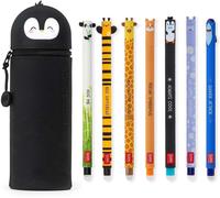 Stylos gel effaçables 2-en-1 avec motif pingouin - Coffret de 7 pièces - Encre thermosensible effaçable - Gamme de couleurs d'encre et de designs de boîtiers