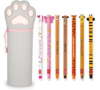 Stylos gel effaçables + étui 2-en-1 pour stylos - Coffret de 7 pièces - Encre thermosensible effaçable - Gamme de couleurs d'encre et de designs de boîtiers