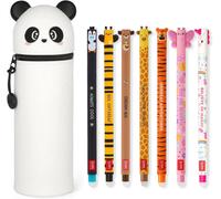 Stylos gel effaçables + étui/porte-stylos 2-en-1 - Coffret de 7 pièces - Encre thermosensible effaçable - Couleurs d'encre et designs de porte-stylos variés