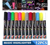 Stylos Marqueurs À Craie Liquide 6mm, 12 Pièces, Pointe Ronde, De Couleur, Adaptés Aux Vitres De Planche, Écriture, Fournitures De Peinture Artistique