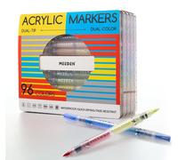 Stylos marqueurs acryliques à double embout, 96 couleurs/48 stylos. Pointe pinceau, séchage rapide, résistants à l'eau, pour pierre, bois, toile, verre, métal