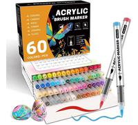 Stylos marqueurs acryliques avec 60 couleurs et pointe pinceau, adaptés pour le textile, la toile, le verre, le bois et le papier