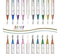 Stylos Marqueurs Métalliques À Double Pointe, Ensemble De 10 Marqueurs Permanents Doodle, Éblouissants, Couleurs Vives, Adaptés À La Peinture Rock