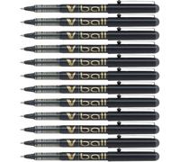 Stylos-plume Pilot V-Ball, encre liquide, lot de 12, pointe 0,7 mm, couleur noire