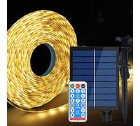 SUAVAER Ruban LED Solaires Exterieur 10M Étanche Guirlande Lumineuse Solaires Bandeau LED Autocollant 240LEDs avec Télécommande 8 Modes Strip Light pour Jardin Terrasse Noël Fête (Blanc chaud)