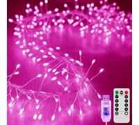 SUAVER 200LED Cluster Lumières Alimenté par USB, Guirlande Lumineuse Sapin de Noel avec Télécommande Étanche Rideau Lumineux 8 Mode Féeriques Lumiere Décoration Noël,Chambre (Rose, 6m 200LED)