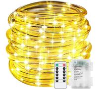SUAVER Tube Lumineux à Pile LED Guirlande Lumineuse Corde avec télécommande,Étanche Luminosité Variable Tuyau de Intérieures et Extérieures,Décoration Fête,Mariage,Noë (Blanc chaud, 10m 100LED)