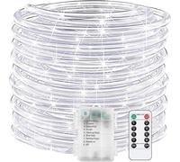 SUAVER Tube Lumineux à Pile LED Guirlande Lumineuse Corde avec télécommande,Étanche Luminosité Variable Tuyau de Intérieures et Extérieures,Décoration Fête,Mariage,Noë (Blanc, 20m 200LED)