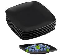 suaywo Lot de 6 grandes assiettes carrées pour desserts, sushis et snacks | Plat et moule de cuisson en silicone noir de 16,8 cm, assiette noire pour camping et pique-nique, adapté aux salades