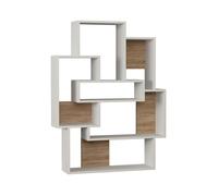 SUBLEEM Étagère LIZIO Blanc / Chêne Blanc Fonctionnelle Nombreux rangements Mélaminé