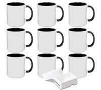 SUBLOVER 11 oz Ensemble de 9 Blanc tasses à sublimation, Céramique Personnalisé Mugs et Tasses à café pour Cadeau Collègue Idée Cadeau Original(Noir)