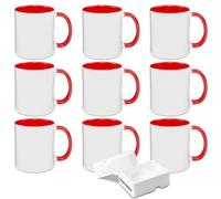 SUBLOVER 11 oz Ensemble de 9 Blanc tasses à sublimation, Céramique Personnalisé Mugs et Tasses à café pour Cadeau Collègue Idée Cadeau Original(Rouge)