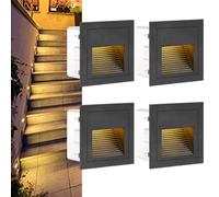 SUBOSI 3W Applique Encastré Murale, IP65 étanche Lumières d'escalier Carré, Blanc chaud Aluminium Applique avec Boîte Encastrée, 230V Eclairage Mural alu escalier encastrable marchepied,Lot de 4,noir