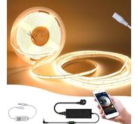 SUBOSI 5M Ruban LED COB 3000K,DC24V Bande LED Led Chambre avec Variateur et alimentation, 384LEDs/M, CRI 90+, 5mm de Largeur, LED Ruban Blanc Chaud LED Strip Light