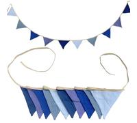 SUBTAVIK 10Pcs Guirlande de fanions en tissu pour chambre d'enfant Guirlande rose 3,15 m Guirlande de fanions en tissu pour jardin, mariage, fête prénatale, décoration de chambre de garçons (bleu)