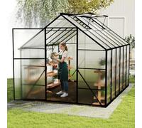 SUBTLETY Serre en aluminium - 305 x 250 x 205 cm - Résistant aux intempéries - Plaques creuses de 4 mm - Serre à tomates avec fondation de 6 cm et 2 fenêtres de toit pour jardin d'hiver