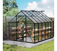 SUBTLETY Serre en aluminium - 365 x 250 x 205 cm - Résistant aux intempéries - Plaques creuses de 4 mm - Serre à tomates avec fondation de 6 cm et 2 fenêtres de toit pour jardin d'hiver