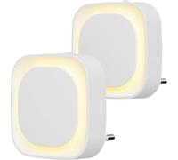 Subzonal-2 Pcs Veilleuse Led Automatique, Lampe De Nuit À Capteur Crépusculaire, 3 Niveaux De Luminosité Dimmmable Veilleuse Enfant Avec Prise, Pour Couloir, Cuisine, Salle De Bains, Blanc Chaud