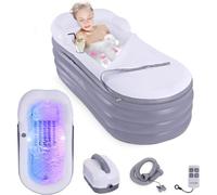 SUBZONAL-Baignoire de Spa avec Tapis de Massage à Bulles, Baignoire Gonflable avec Coussin, Porte-Gobelet, Télécommande pour Éclairage LED, Dossier et Accoudoirs, Convient jusqu'à 86 kg