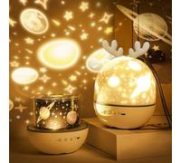 Subzonal-Bébé Veilleuse Projecteur, Led Enfant Lampe Musicale Et Lumineuse 360°Rotation,8 Chansons,6 Films De Projection, Étoiles Pour Chambre,Cadeaux,Anniversaire, Blanc