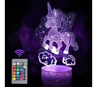 Subzonal-Cadeaux Licorne Pour Filles, Veilleuse Licorne Pour Enfants, Télécommande 16 Couleurs Changeantes Réglage De La Luminosité, Lampe Led Illusion 3d Pour Garçons Salon Chambre Décor