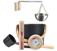 SUBZONAL-Ensemble de Seau en Bois de 7 L avec Longue cuillère, kit de Sauna en Bois Non traité, Ensemble thermomètre/hygromètre sablier avec Tasses à Huile aromatique pour Le Sauna