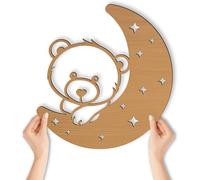 Subzonal-Lampe Murale En Bois Mdf Avec Motif Lune Et Ours En Peluche - Veilleuse Pour Chambre D'enfant - Fonctionne Avec Piles