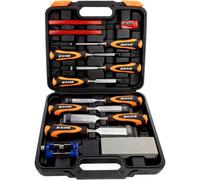 Subzonal-Lot De 13 Ciseaux À Bois De Qualité Supérieure, 8 Burins À Bois Avec 1 Guide D'affûtage, 1 Pierre À Aiguiser Et 2 Crayons De Charpentier, Lames En Alliage Cr-V Traitées Thermiquement