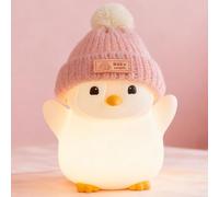 Subzonal-Veilleuse Bébé Et Veilleuse Enfant En Silicone - Mignon Pingouin Rose Avec Chapeau Tricoté, Lampe Douce Pour Chambre, Rechargeable, Intensité Variable, Lumière Apaisante Led