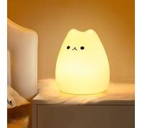 Subzonal-Veilleuse Enfant/Bébé,7 Couleurs Kawaii Chat,Veilleuse Led Rechargeable,Fonction Minuterie Lampe Chevet Silicone, Tactile Cadeau Fille