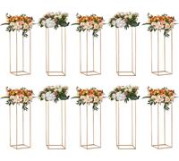 SucceBuy 10 pièces 31,5 pouces/80 cm élégant présentoir de fleurs pour les mariages, stratifié acrylique et vase en métal, centre de table géométrique doré étagère de présentation pour les événements,