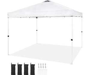 SucceBuy 10x10 ft Tente d'abri pop-up, bâche 250DPolyuréthaneargentée, protection solaire imperméable avec sac à roulettes portable et 4 sacs de sable, pour fêtes en plein air, camping, événements com