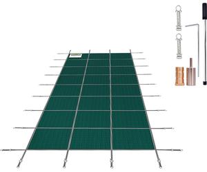 SucceBuy 16x40ft Couverture de sécurité rectangulaire Inground Pool, trous de drainage, couverture en maille, protection hivernale, vert, 12V Power, matériau PVC