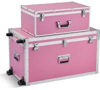 SucceBuy 2 x valises de transport Valises de rangement verrouillables, grande caisse de rangement avec roulettes et 3 poignées métalliques, coffre métallique robuste avec couvercles pour la maison, so