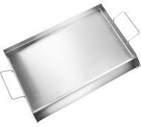 SucceBuy 23,5 x 16 Plaque de gril pour la cuisinière, acier inoxydable précuit, poêle à double brûleur avec poignées et rainure pour l'huile pour BBQ et grils à gaz, Argent