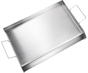 SucceBuy 23,5 x 16 Plaque de gril pour la cuisinière, acier inoxydable précuit, poêle à double brûleur avec poignées et rainure pour l'huile pour BBQ et grils à gaz, Argent