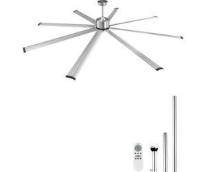 SucceBuy 244 cm Ventilateur de plafond en aluminium sans lumière, télécommande, nickel brossé