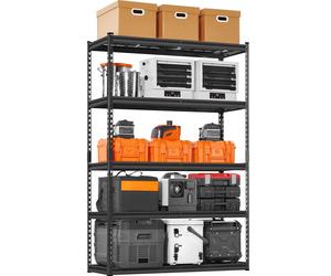 SucceBuy 2500 lbs Étagère de stockage haute performance à 5 niveaux, 18" P x 48" L x 72" H Étagère métallique réglable, étagère industrielle polyvalente pour garage, entrepôt, cuisine, cave, noir