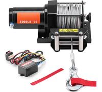 SucceBuy 3000 lb treuil électrique, 12 V DC, treuil de remorquage ATV/UTV, 39 ft de câble en acier, IP55 étanche, guide-câble à rouleaux, télécommande filaire, utilisation tout-terrain