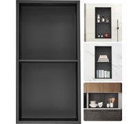 SucceBuy 33,02 x 63,5 cm, pas de carrelage, niche de douche en acier inoxydable 304, étagères doubles encastrées montées au mur, niche moderne étanche et résistante à la rouille pour la douche ou pour