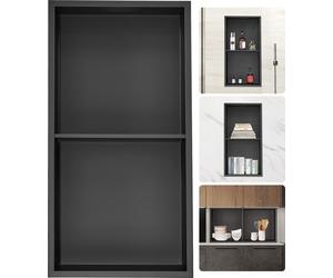SucceBuy 33,02 x 63,5 cm, pas de carrelage, niche de douche en acier inoxydable 304, étagères doubles encastrées montées au mur, niche moderne étanche et résistante à la rouille pour la douche ou pour