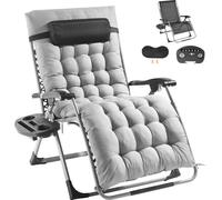 SucceBuy 33 pouces Chaise en apesanteur, grise. Idéal pour l'intérieur et l'extérieur. Réglable avec coussin, appuie-tête, repose-pieds, porte-boisson. Supporte 500 lbs.