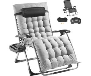 SucceBuy 33 pouces Chaise en apesanteur, grise. Idéal pour l'intérieur et l'extérieur. Réglable avec coussin, appuie-tête, repose-pieds, porte-boisson. Supporte 500 lbs.