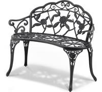 SucceBuy 38,8" Banc de jardin en métal, capacité de charge de 480 lbs, siège de patio extérieur avec dossier & accoudoirs, parfait pour jardin, parc, cour, véranda