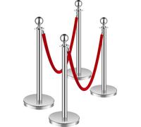 SucceBuy 4 pièces poteaux de délimitation argentés, 2 cordes de velours rouges, socle creux rempli de sable