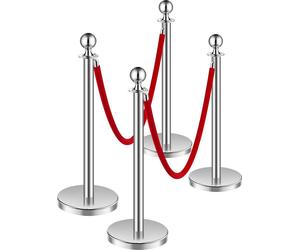 SucceBuy 4 pièces poteaux de délimitation argentés, 2 cordes de velours rouges, socle creux rempli de sable